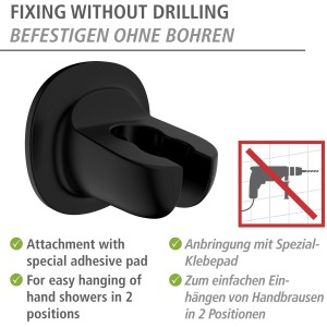Wenko Duschkopfhalter Libertà Schwarz zur Wandmontage ohne Bohren.