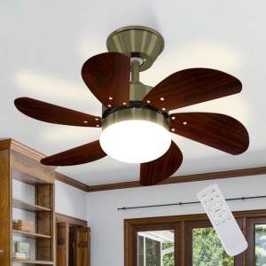 Brauner NETTLIFE Deckenventilator aus Metall mit 5 Holzflügeln, LED-Leuchte und Fernbedienung für 10-15qm.