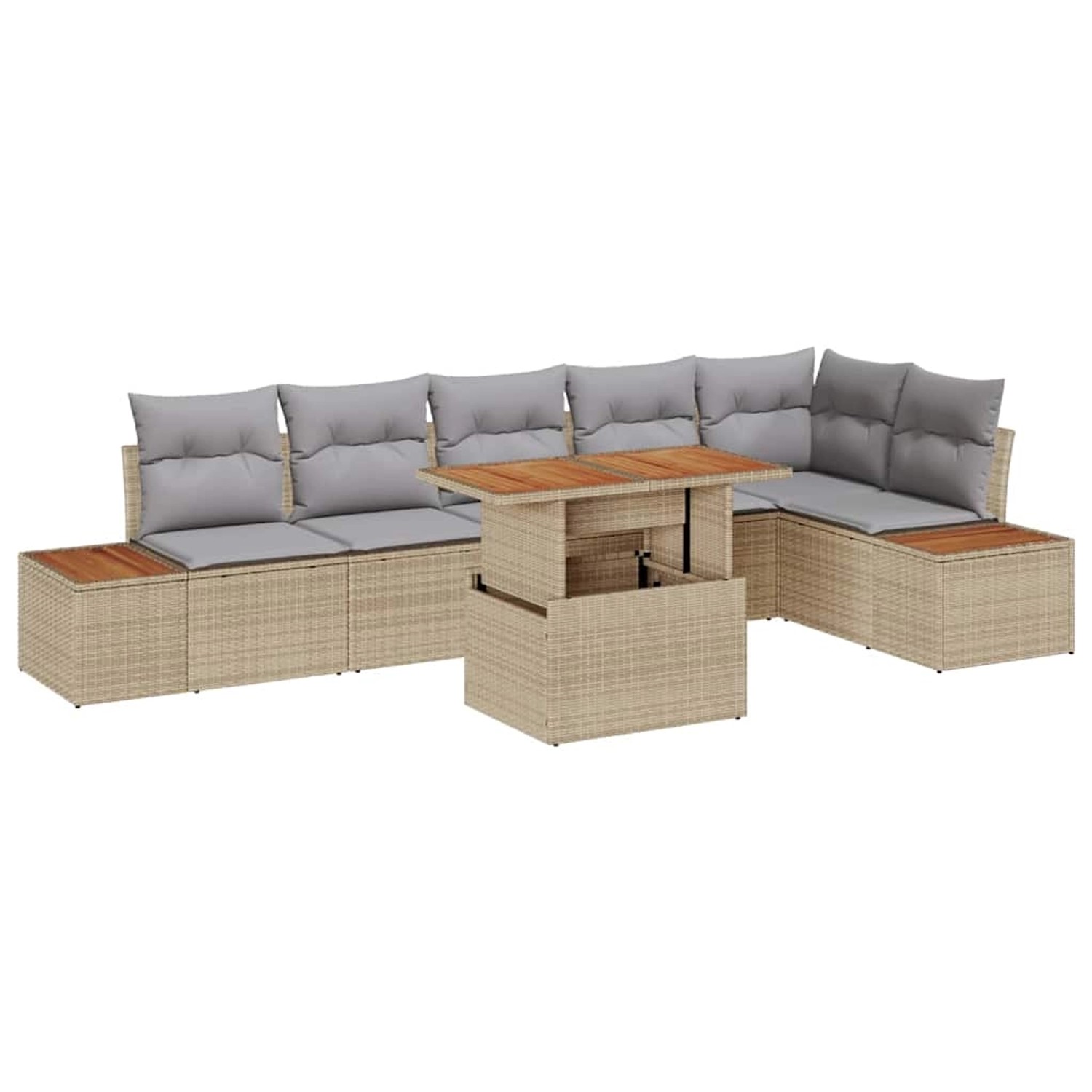 vidaXL Garten-Sofa-Set mit Speicher 7-Tlg Beige Poly Rattan 3358814 günstig online kaufen
