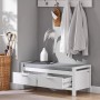 Weiße Sitzbank FSR74-W mit Stauraum und zwei Schubladen. Schuhbank mit grauem Sitzkissen.