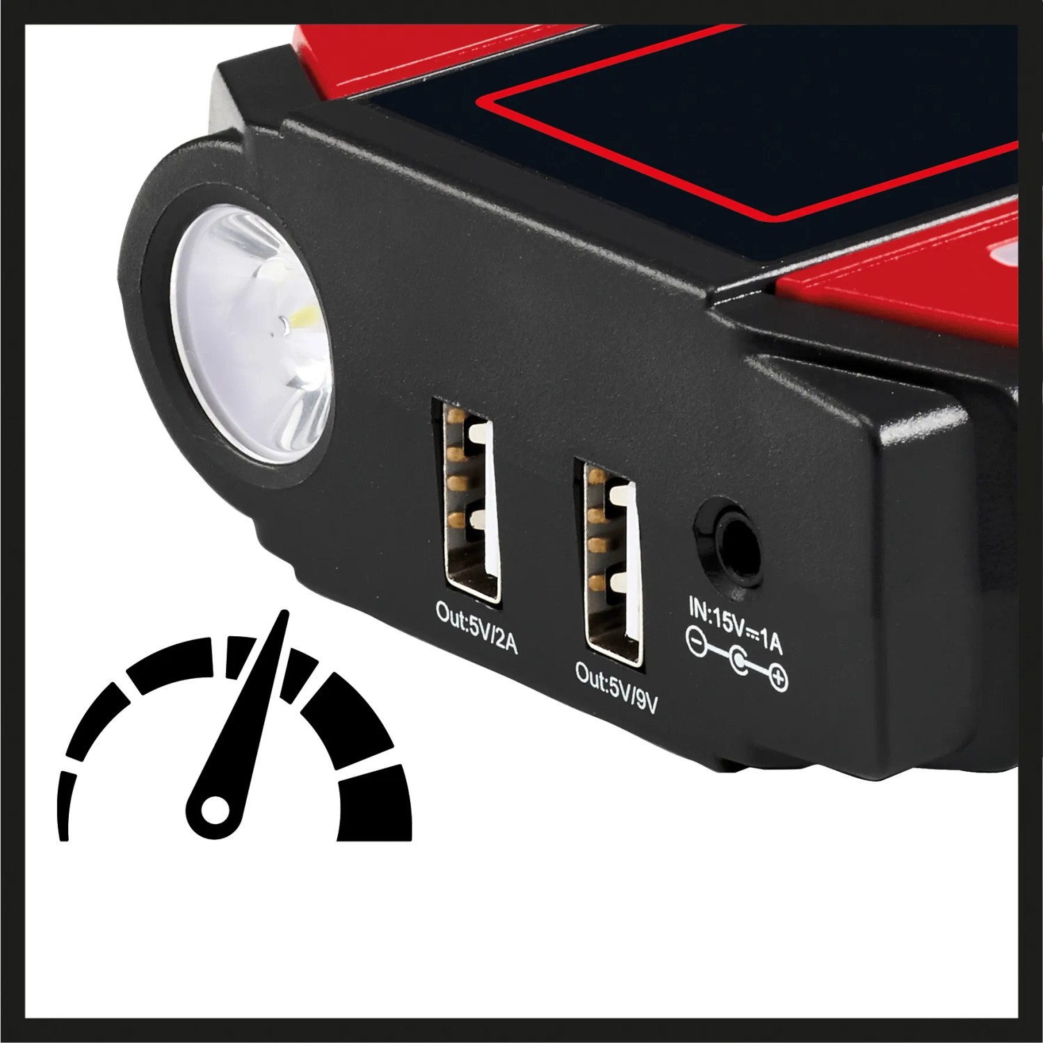 Einhell Power Bank CE-JS 12: Starthilfe mit USB-Anschlüssen und LED-Leuchte.