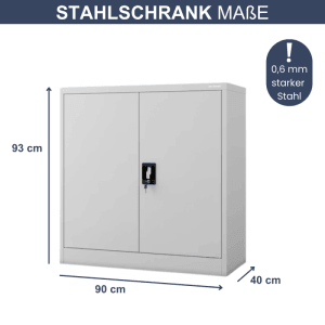 JAN NOWAK Aktenschrank BEATA, abschließbarer Büroschrank mit Flügeltüren, 93x90x40 cm, grau.