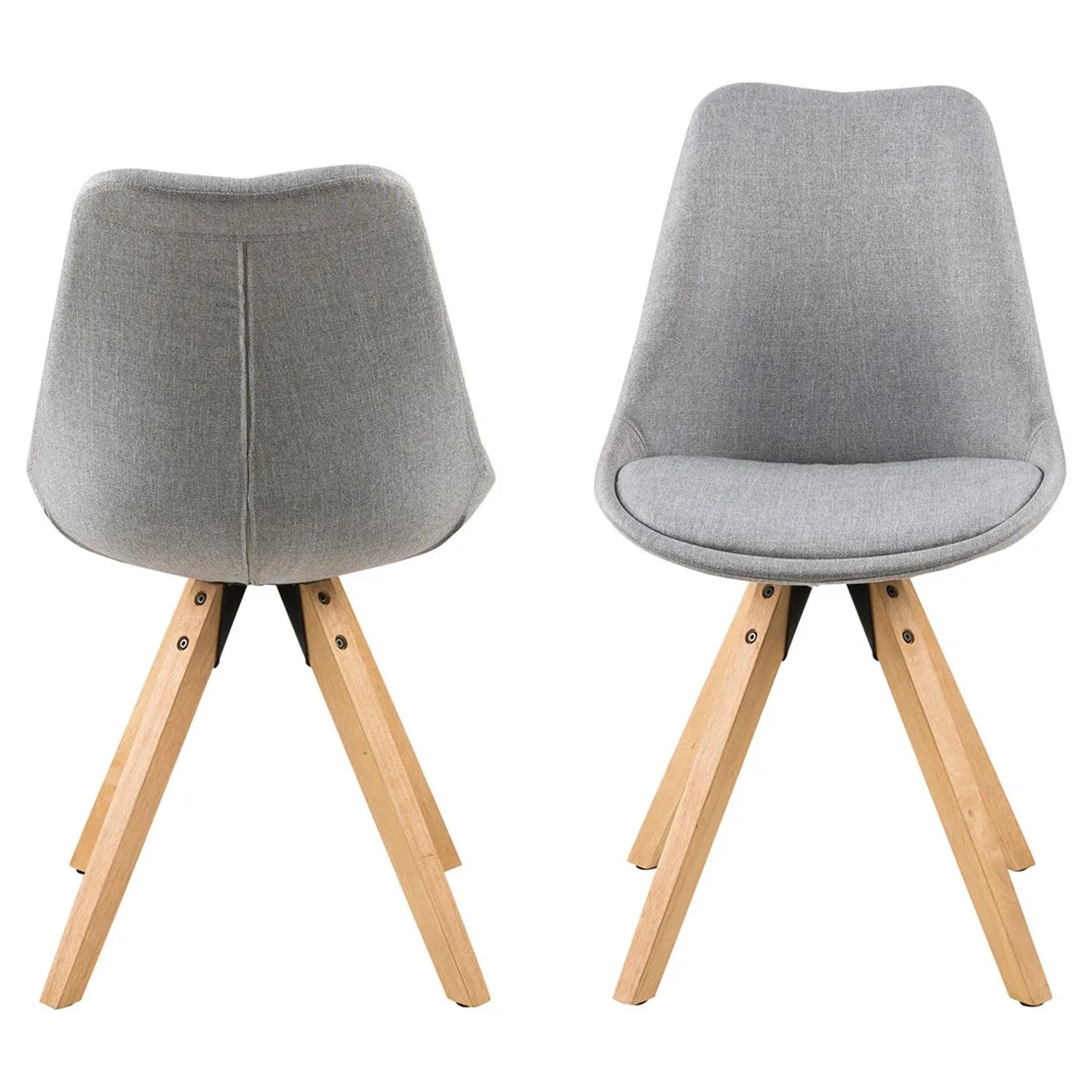 ebuy24 Dima Esszimmerstuhl, grauer Stoff, Holzbeine, modernes Design. Stuhl von vorne und hinten.