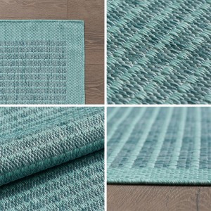 Detailansicht des blauen Ayyildiz Outdoor-Teppichs Giza 1410, 200x200 cm, mit Sisal-Optik.