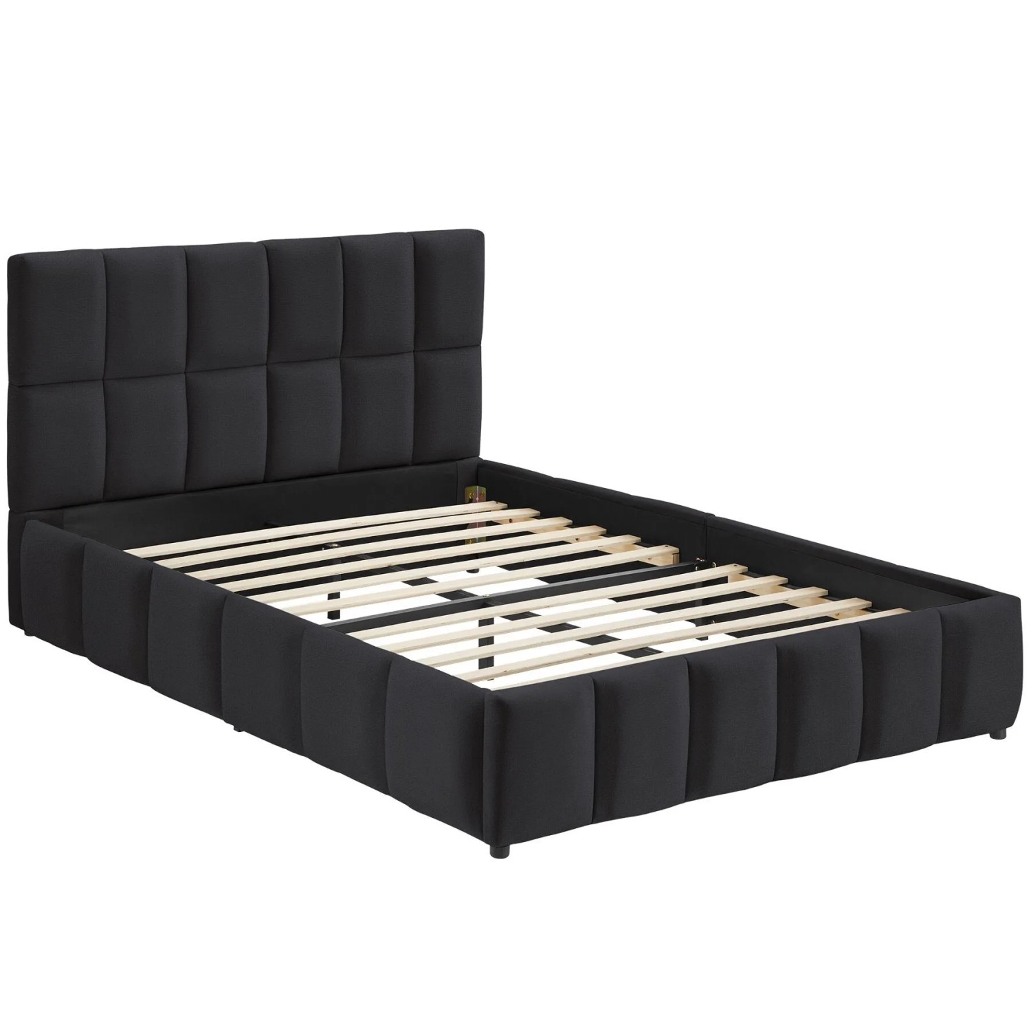 Tectake Polsterbett Shirley Samtbezug Mit Steppmuster Integrierter Lattenrost 120 x 200 cm 220 x 133 x 93 cm Samtoptik Schwarz
