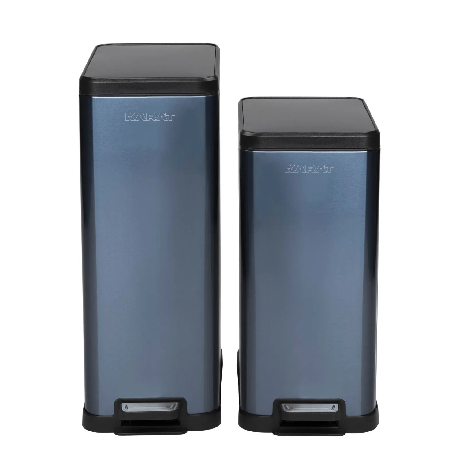 KARAT Mülleimer Zack, Edelstahl blau metallic, 15L und 18L, mit Tretpedal und Absenkautomatik.