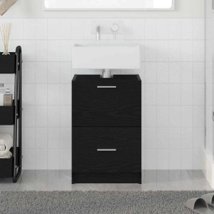 vidaXL Badezimmerschrank in Schwarz Eichen-Optik mit zwei Schubladen.