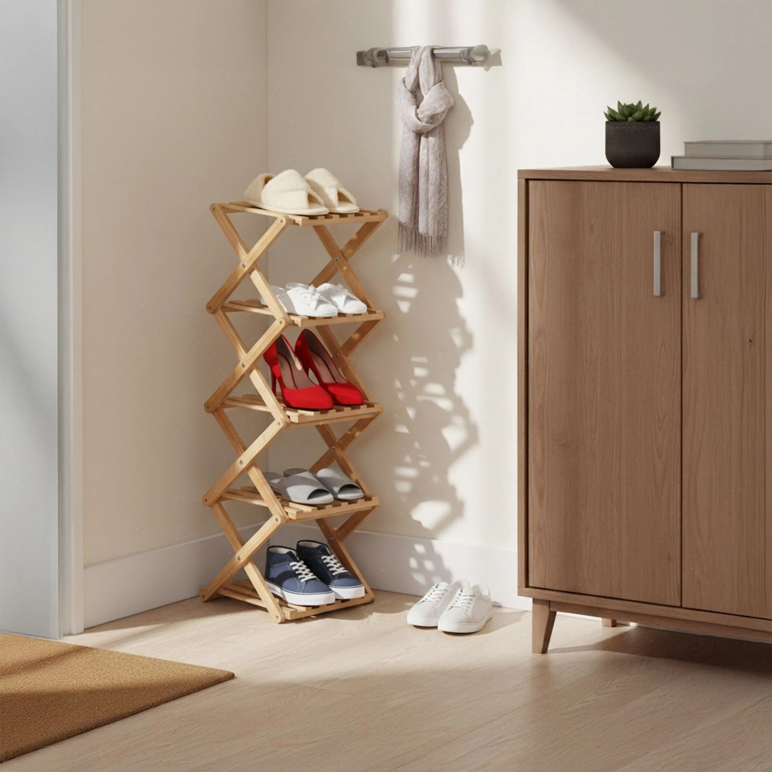 Relaxdays Schuhregal Bambus Natur Klappbar 84 cm x 28 cm x 28 cm_2