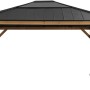 Sunjoy Gazebo Ernir aus Zedernholz, 393x452 cm, anthrazitfarben, mit Stahl-Polycarbonat-Dach.