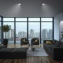 Modernes Wohnzimmer mit zwei weißen Briloner LED-Einbauleuchten Kulana, die warmes Licht spenden.