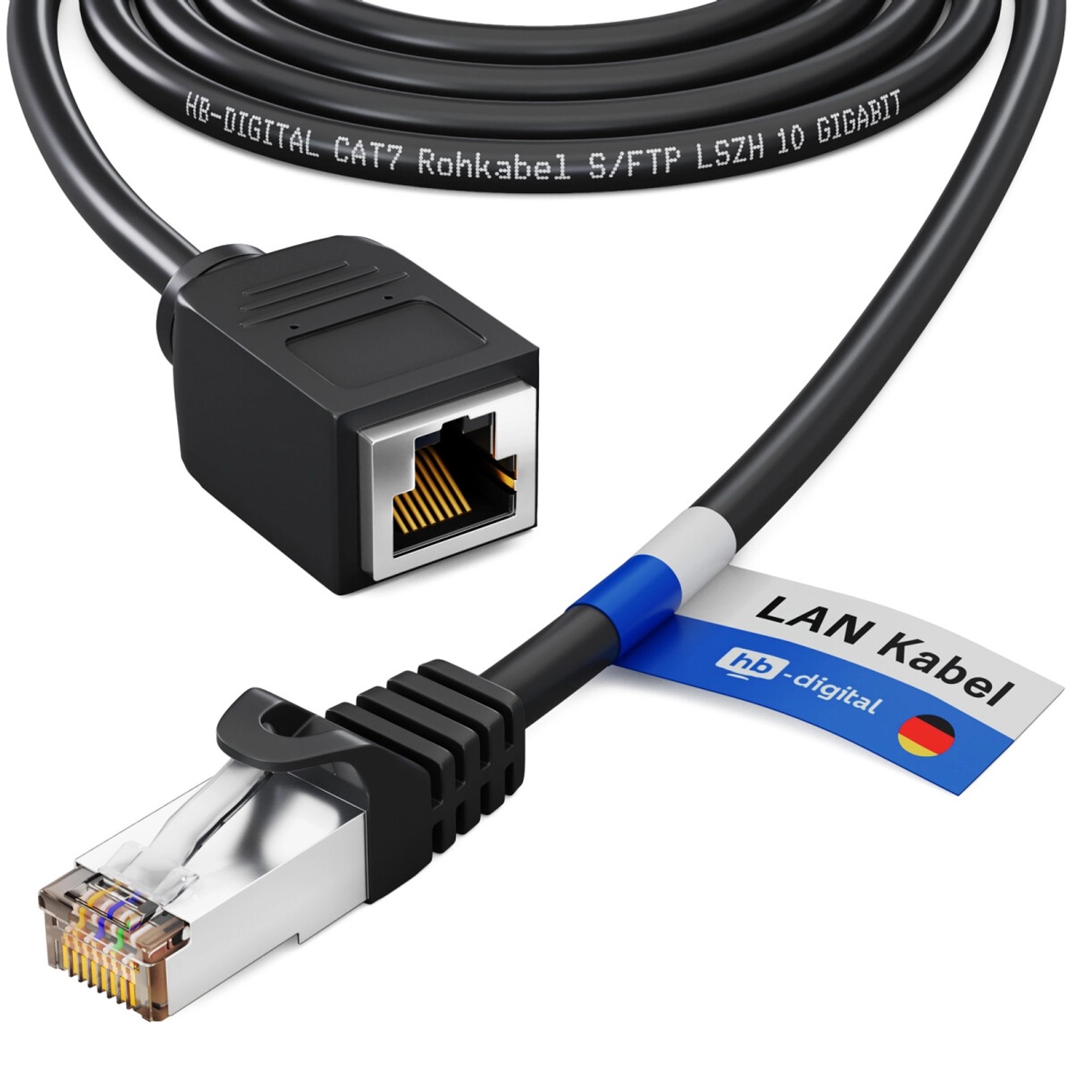 hb-digital Patchkabel Verlängerung 3m CAT7 RJ45 S/FTP PiMF LSZH Schwarz