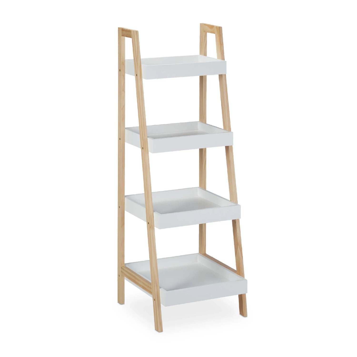 Relaxdays Leiterregal MDF Kiefernholz Weiß Natur mit 4 Ablagen 98,5 cm x 34,5 cm x 36 cm 4,1 kg