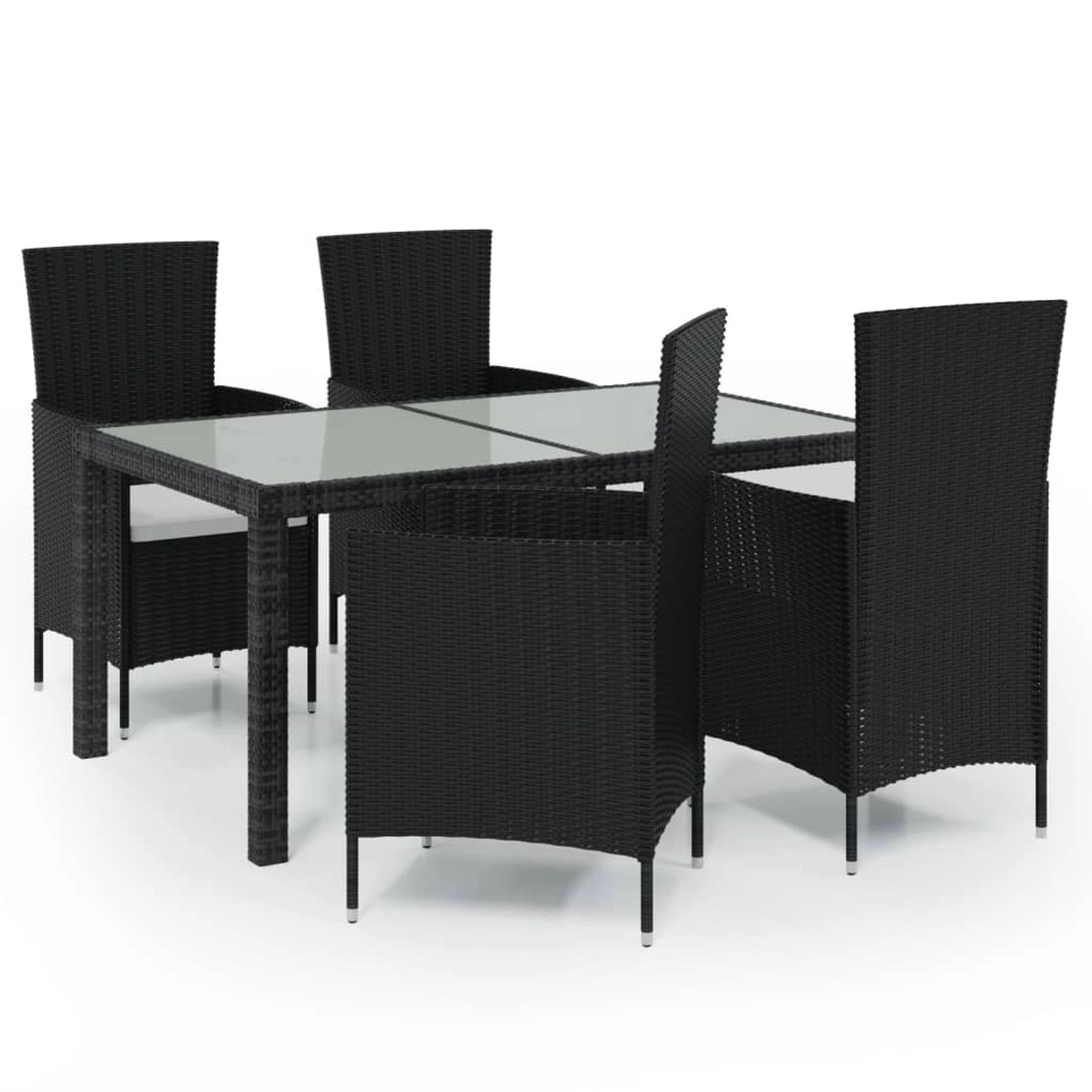 vidaXL 5-tlg Garten-Essgruppe mit Auflagen Poly Rattan Schwarz Modell 12