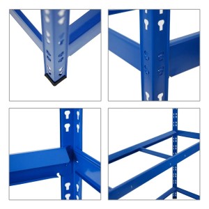 Detailansichten des blauen PROREGAL Reifenregal Tiger XL: Stecksystem, Füße und Stahlrahmen.