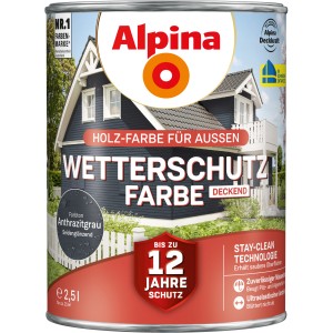 Alpina Wetterschutzfarbe Anthrazitgrau 2,5l für Fassaden, Gartenhäuser und Zäune.