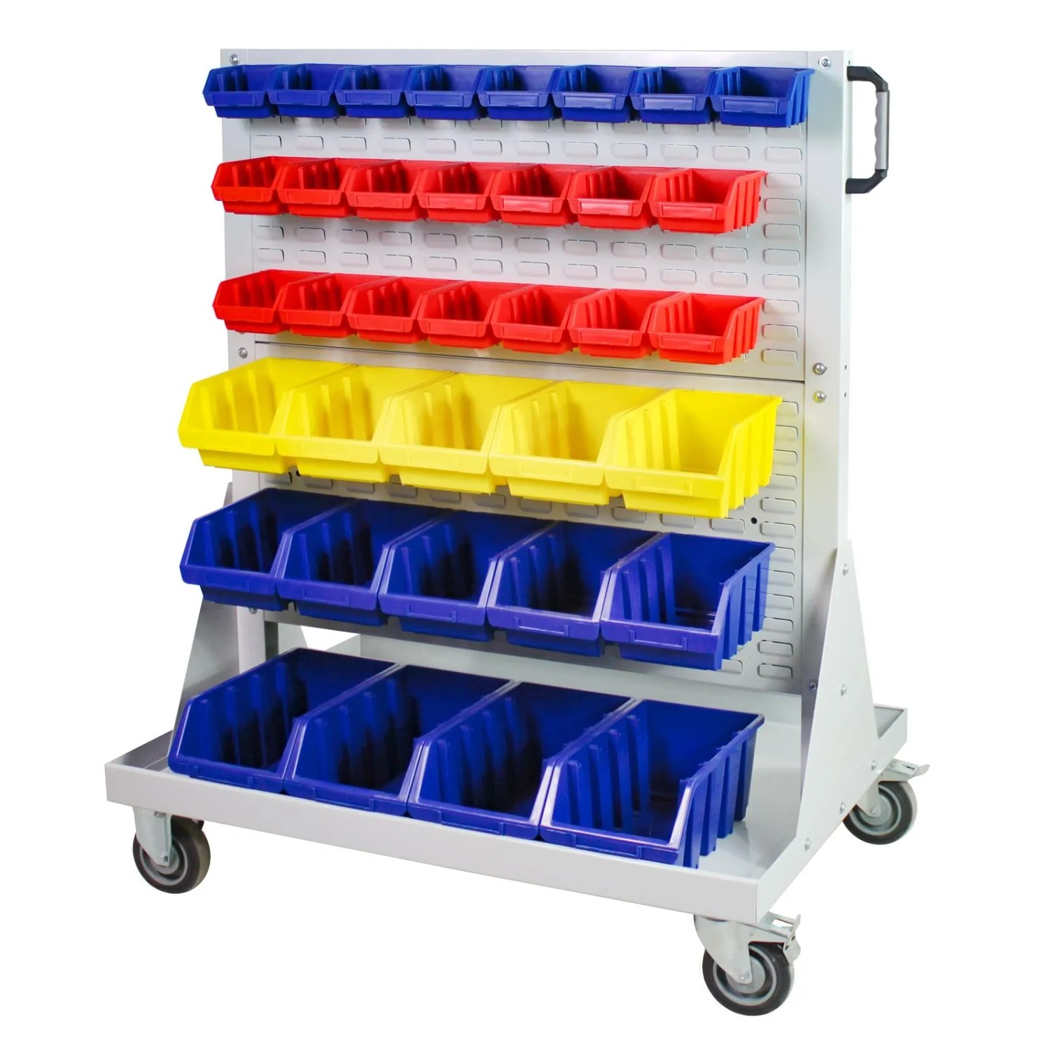 PROREGAL Rollwagen Mit 4 Schlitzplatten & 72 Sichtlagerboxen HxBxL 126x106x73cm Lichtgrau