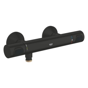 Grohe Precision Flow Thermostat-Duscharmatur in Schwarz Matt. Zylindrisches Design mit Temperaturregler und SafeStop 38°C.