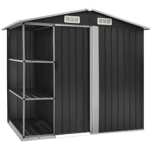 Anthrazitfarbenes vidaXL Gartenhaus mit Regal, Eisen, 205x130x183 cm.