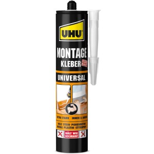 Uhu Montage Kleber Universal, 440g Kartusche mit Aufsatz für Holz, Stein, Metall und Kunststoff.