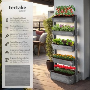Tectake Vertikalbeet Flora 5 Etagen  Die Oberen 4 Mit Schrägstellfunktion Lackiertes Tannenholz 81 x 52 x 180 cm 52 x 81 x 180 cm Grau