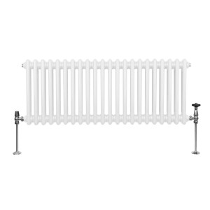 Weißer 2-Säulen Heizkörper, 300x1012mm, traditionelles Design für Heizungssysteme.