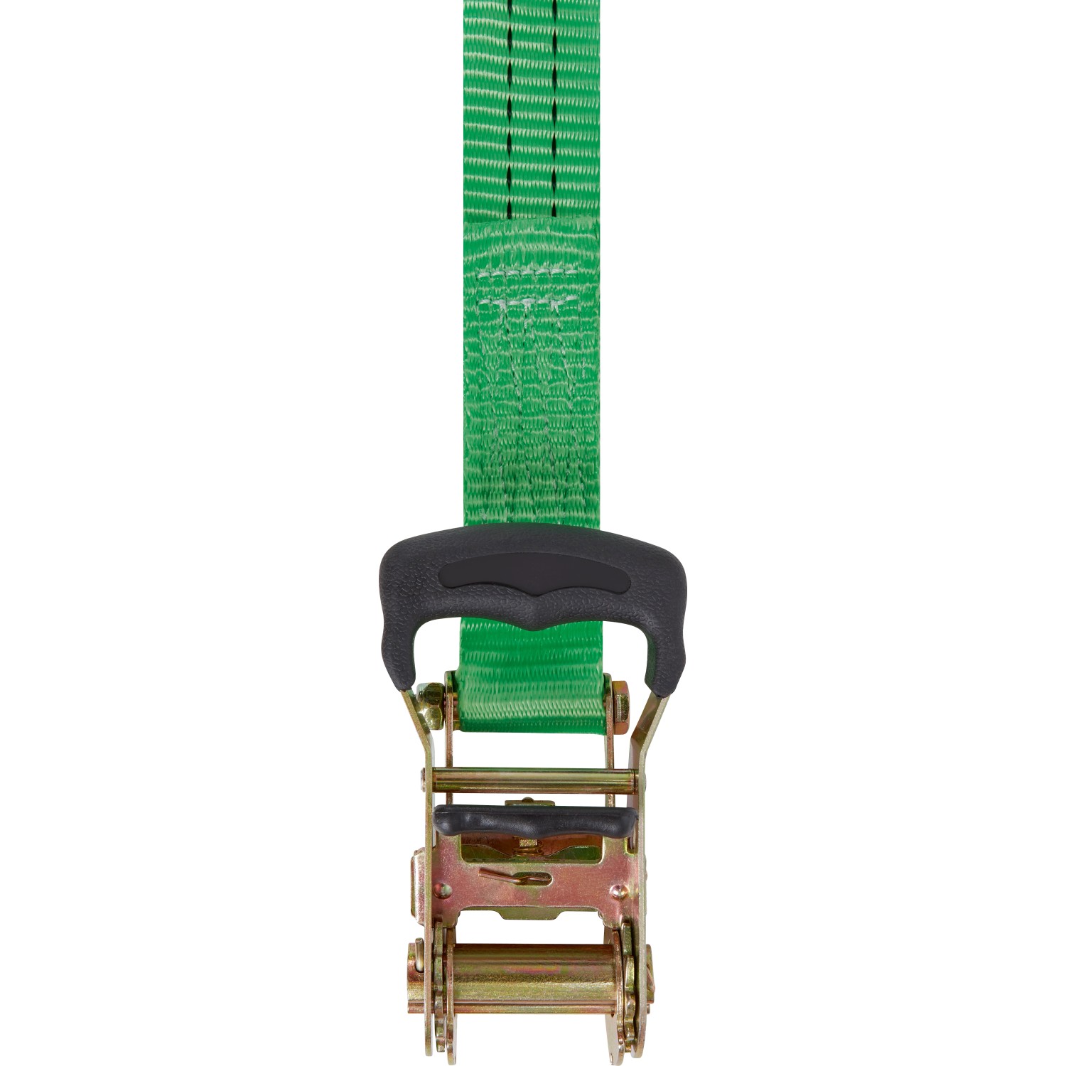 Grüner Zurrgurt mit Ratsche (3,8 cm x 600 cm) aus Polyester und Stahl für sichere Ladung.
