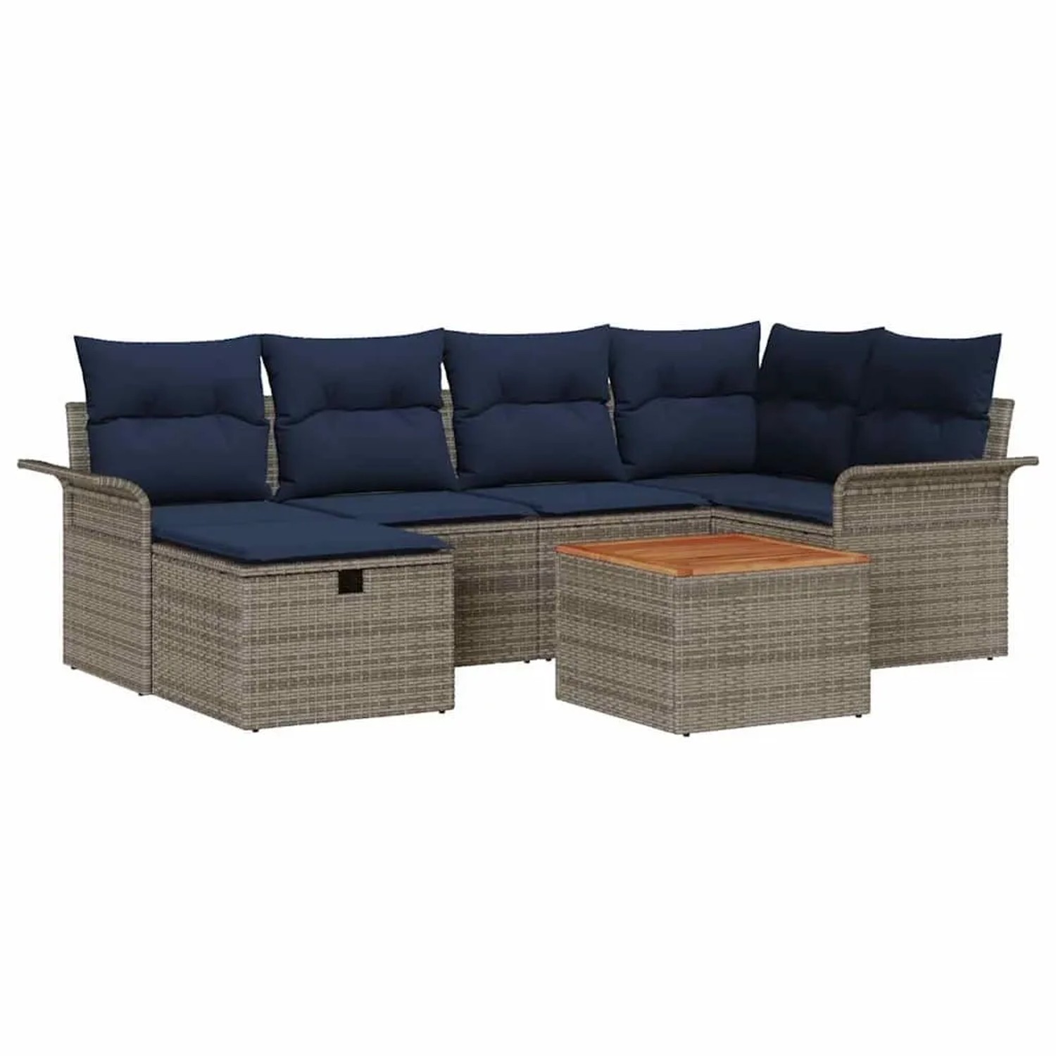 vidaXL Gartensofa-set mit Kissen mit Speicher 7 Stk Grau Poly-Rattan 3359458