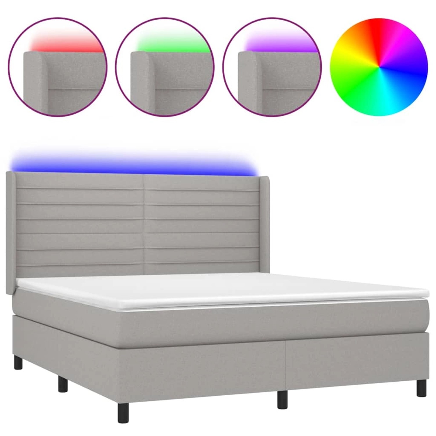 vidaXL Boxspringbett mit Matratze & LED Hellgrau 180x200 cm Stoff 3138413 günstig online kaufen