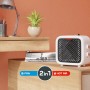 Kompakter Keramikheizer Nevala 2in1 (1500 W) mit Ventilatorfunktion auf einem Tisch.