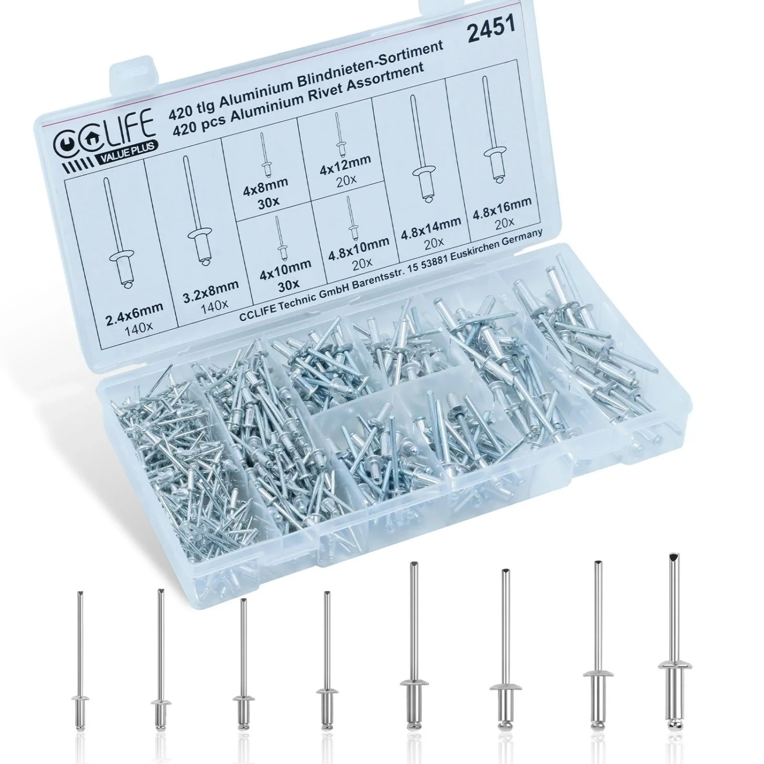 CCLIFE 420tlg Alu Blindnieten Sortiment Popnieten Set 2,4 3,2 4 4,8 günstig online kaufen