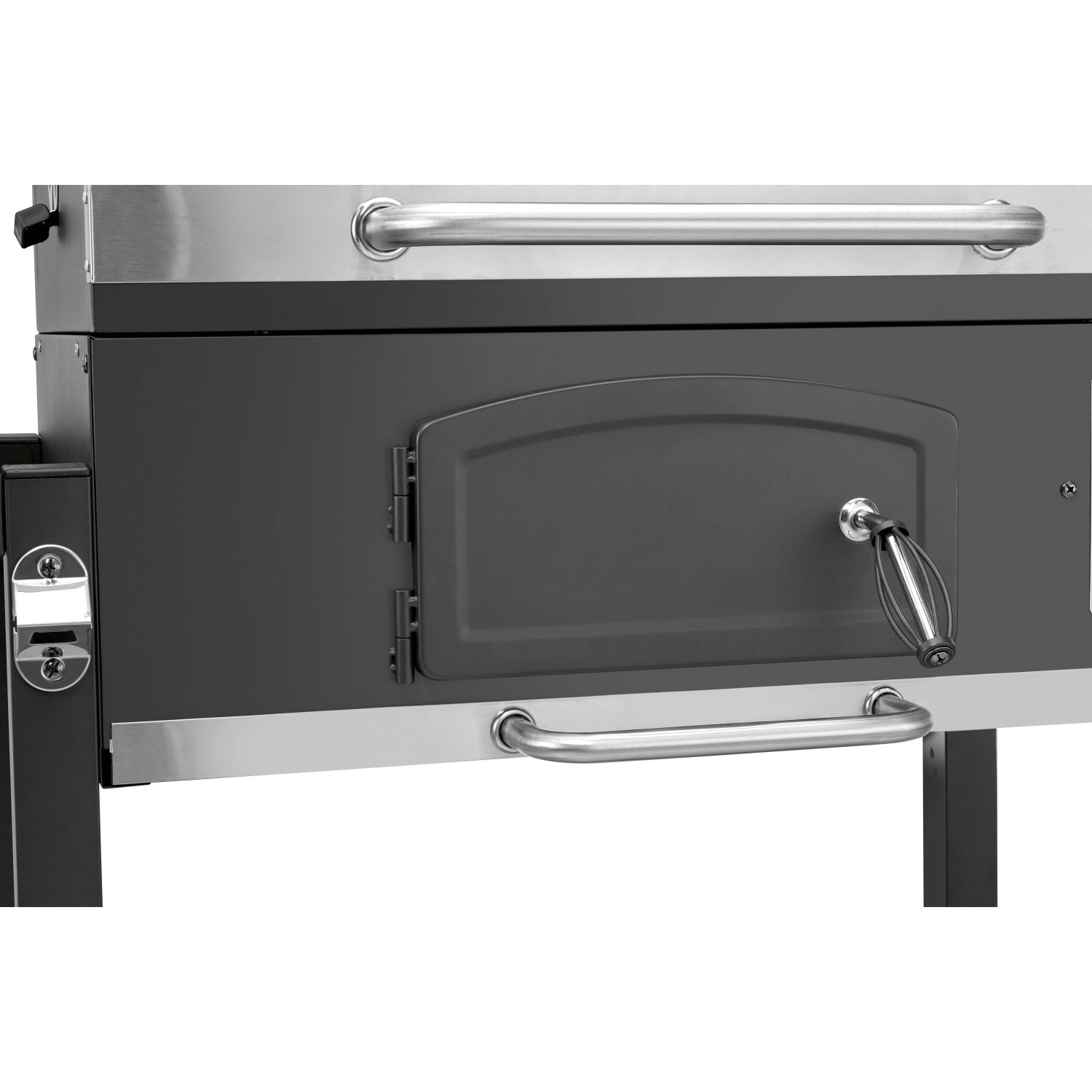 Detailansicht des Jamestown Holzkohle-Grillwagen Jaxon XL mit Kohleklappe.