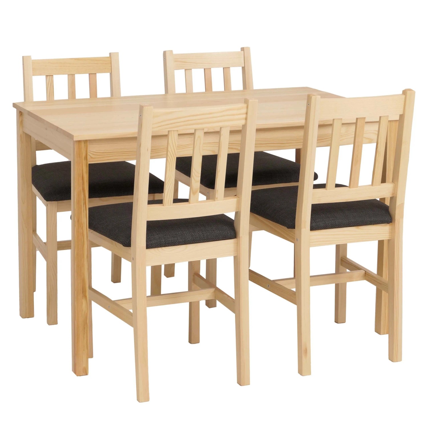 MCW Esszimmer-Set F77 Massiv-Holz Kiefer Stoff Landhaus 110cm Natur Polster Schwarz