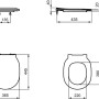 Technische Zeichnung: Ideal Standard Connect Air WC-Sitz, Softclosing, Wrapover, weiße Ausführung, Maße.