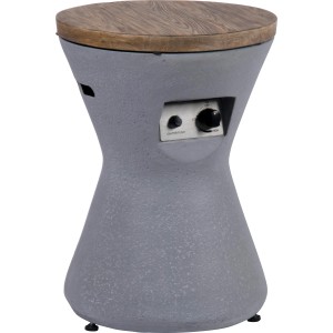 Graue Dobar Outdoor-Feuerschale Conico (Ø 48 cm) mit Gasflamme und Holz-Optik Abdeckung.