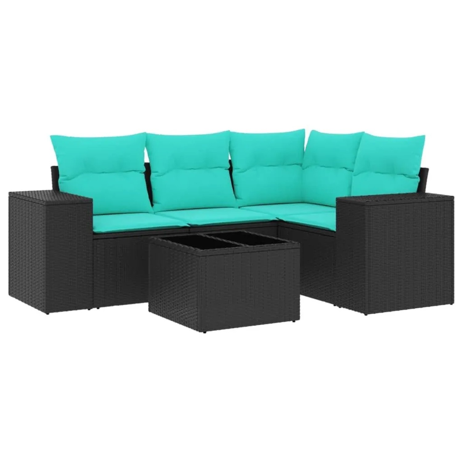 vidaXL 5-Tlg Gartensofa-Set mit Kissen Schwarzes Polyrattan 3222516