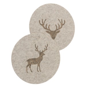 Boltze Tischset Tjark, 2er-Set, grau-beige mit Hirschmotiv. Runde Tischdeko.