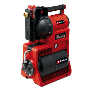 Einhell Hauswasserwerk GE-WW 1246: Rote Gartenpumpe mit schwarzem Tank und Tragegriff.