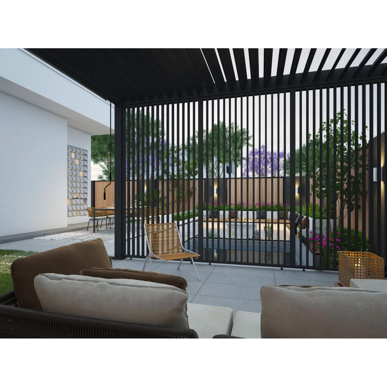 Weide Lamellenwand Anthrazit für Pergola (1,13m) aus Aluminium, als Wind- und UV-Schutz.