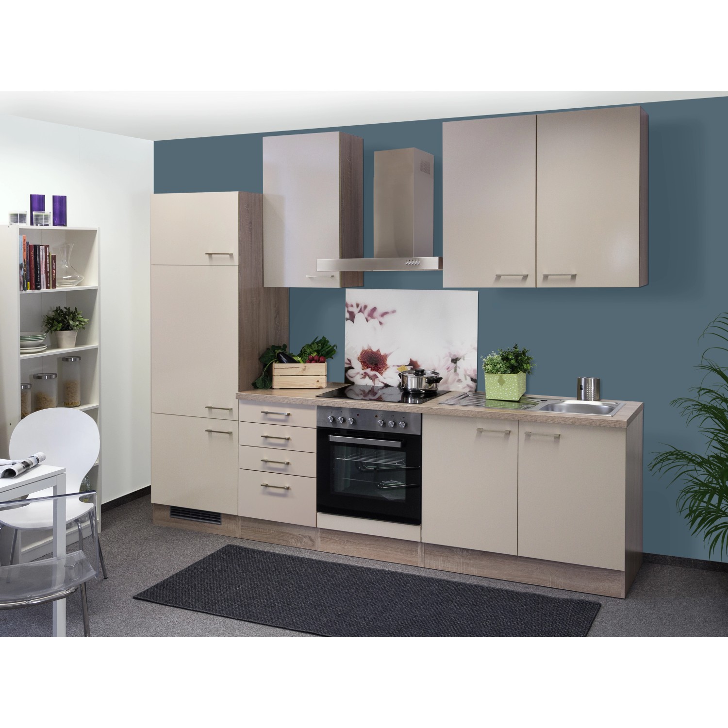 Flex-Well Exclusiv Küchenzeile/Küchenblock Orlando 270 cm Kaschmir Glanz-Sonoma Eiche
