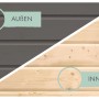 Detailansicht Karibu Gartenhaus Glostrup: Außen terragrau lackiert, Innen Naturholz.
