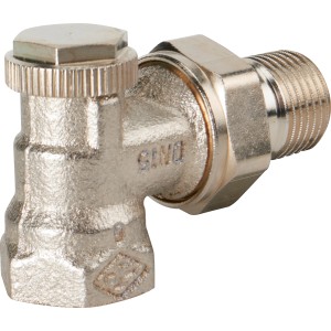 IMI Heimeier Regutec Eckventil DN 15, vernickeltes Rotguss-Heizungszubehör für präzise Durchflussregelung.