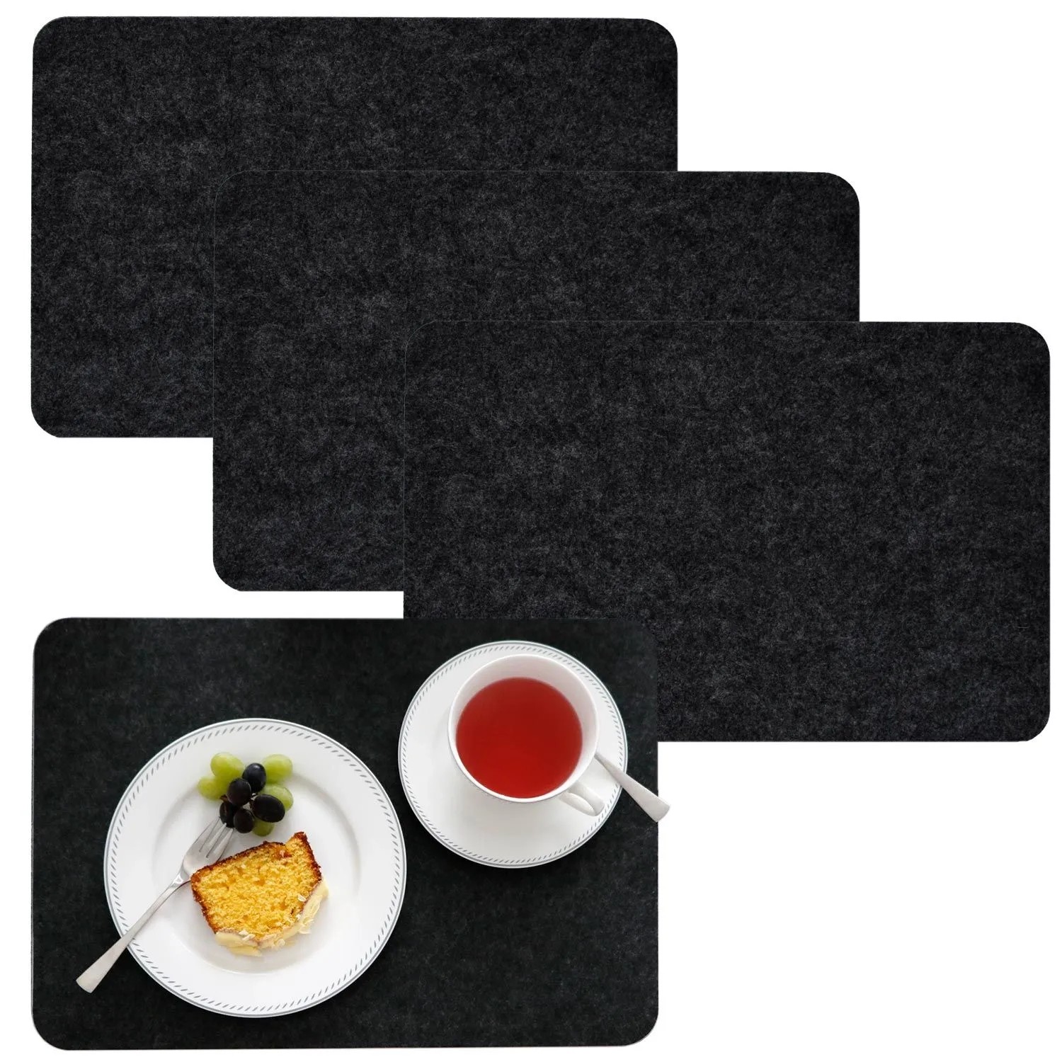 DuneDesign 4 Extradicke Tischsets aus Filz 43 x 30 x 0.5 cm Anthrazit