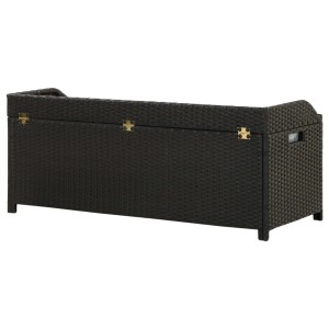 Schwarze vidaXL Sitzbank mit Stauraum aus Poly Rattan, 120 cm breit, für Gartenartikel.
