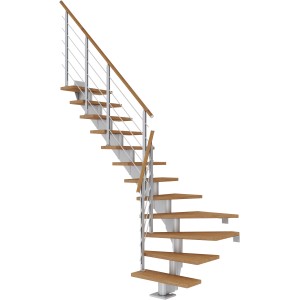 Dolle Mittelholmtreppe Hamburg, Eiche perlgrau, 1/4 gewendelt, mit Geländer.