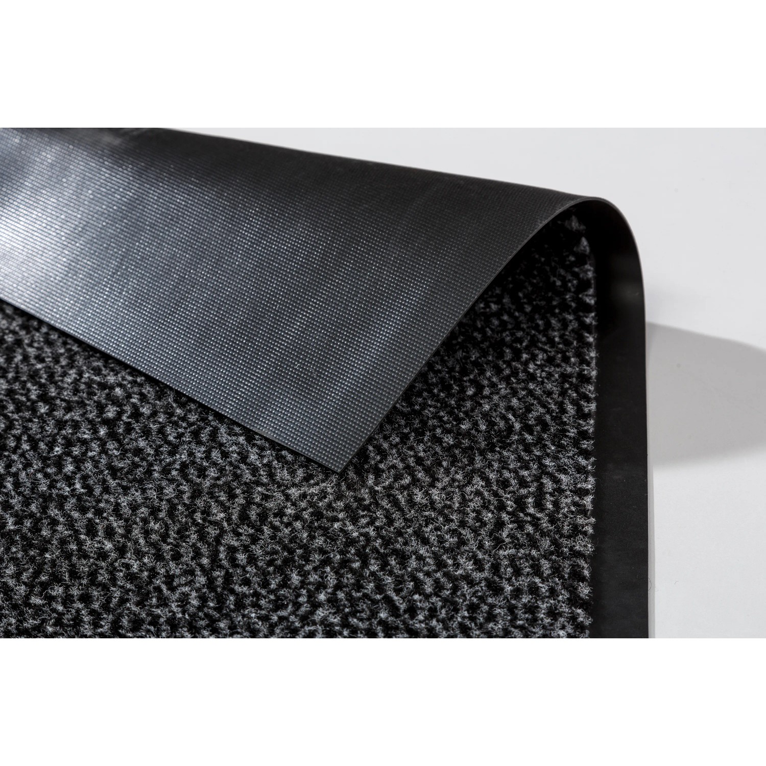 Graue Astra Sauberlaufmatte Azurit, 80x120 cm, mit rutschfestem Vinylrücken.
