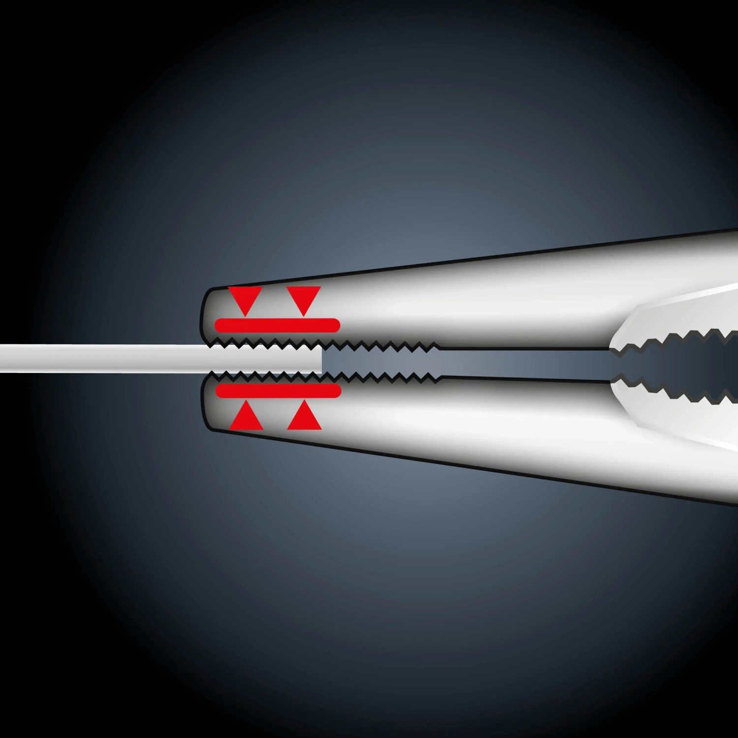 LUX Telefonzange Professional 140 mm beim Schneiden eines Drahtes, Detailaufnahme.
