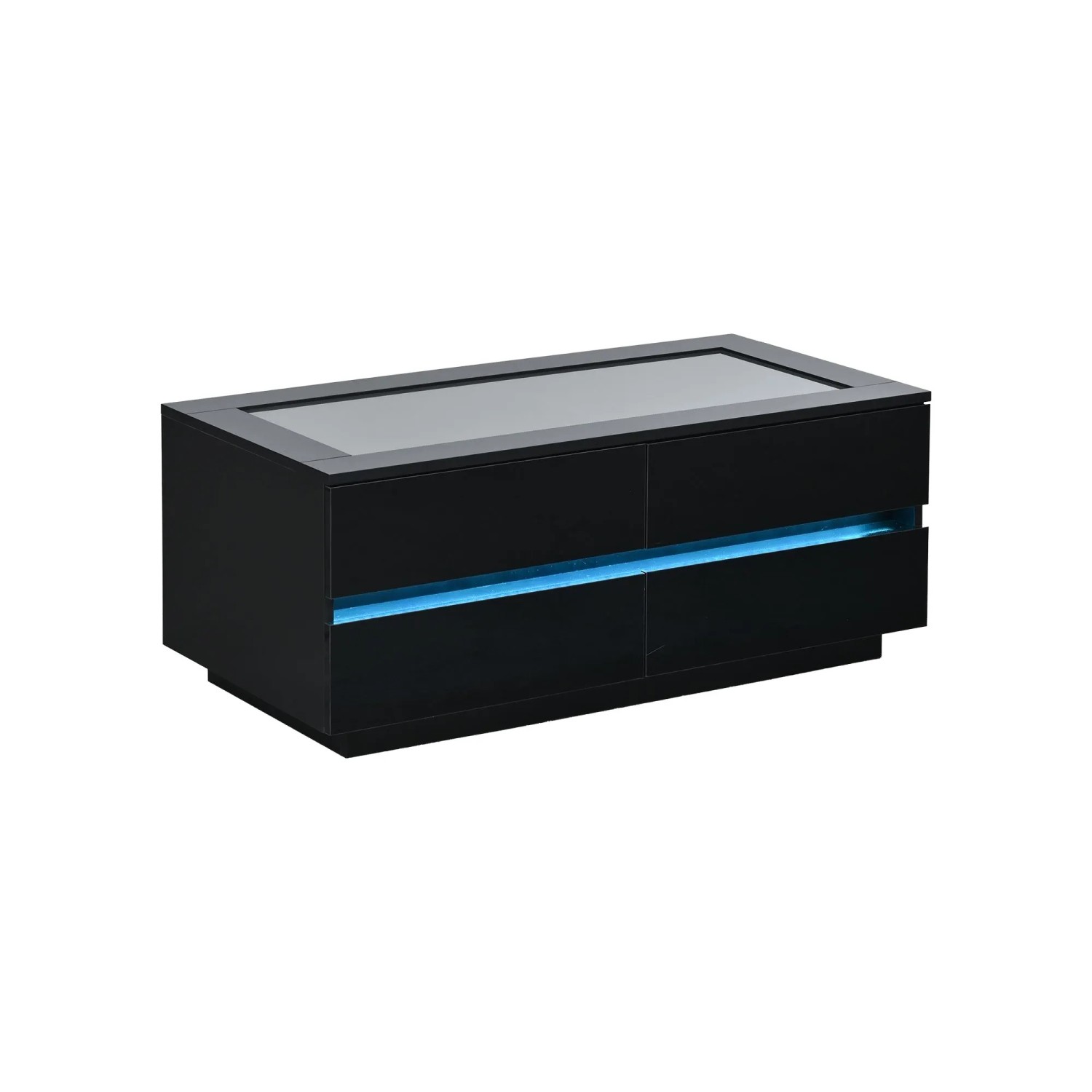 Merax Couchtisch 100x50x40cm LED 4 Schubladen Schwarz