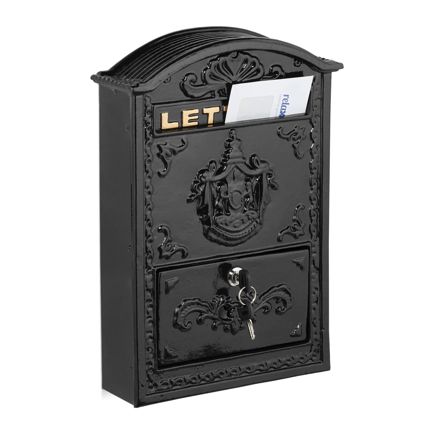 Relaxdays Briefkasten Aluminium Eisen Schwarz Abschließbar 42 cm x 28 cm x 10 cm 3 kg