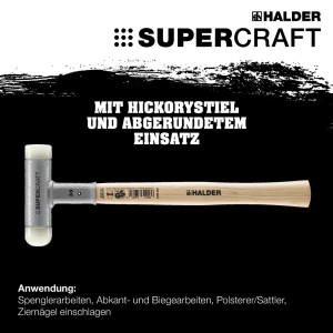Halder Supercraft Schonhammer mit Hickory-Stiel und abgerundetem, weißem Schlageinsatz, rückschlagfrei.
