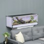 PawHut Terrarium (120x40x40cm) mit Schlange, Pflanzen und Holzelementen an grauer Wand.